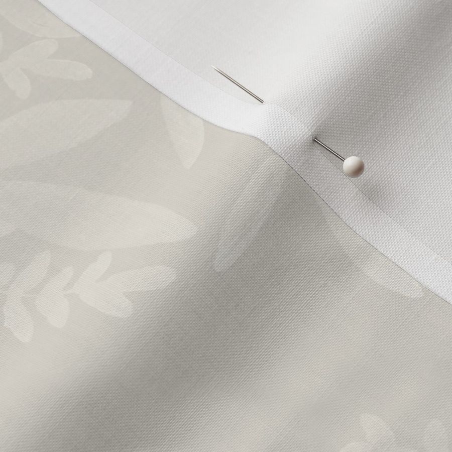 Large Creamy "White Snow" Flowers On "Sunbleached" Beige Wallpaper Fabric