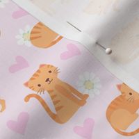 kawaii kitties cute ginger orange cat small 1.5 in heart flowers light pink