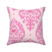 Large Watercolor Pink Coquette Bow Damask with Pink Background