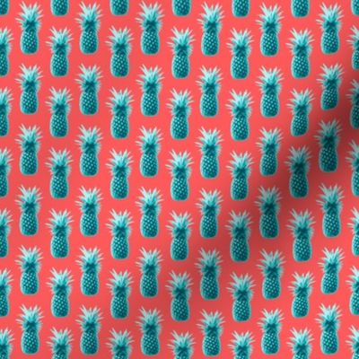 Pineapples retro style - teal on coral
