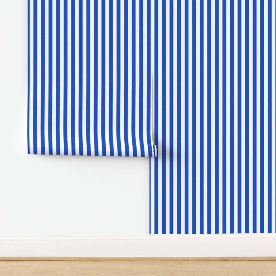 Classic bold and bright cabana stripes in white and coblat blue - 1in small