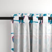 LouLou Tulip Scalloped Vine Stripes Cyan Blue & Crimson L