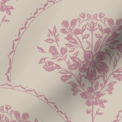 French Provincial Scallop Florals - Beige & Mauve