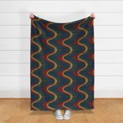 Wavy Ikat Stripes (12") Gold Foil + Royal Red + Pine Green + Black