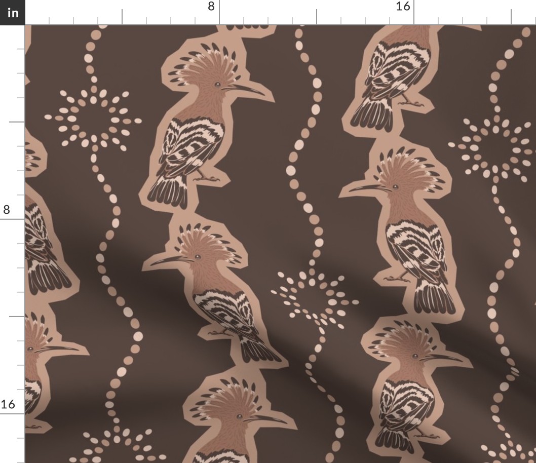 Hoopoe Birds and Beads in Mocha Mousse