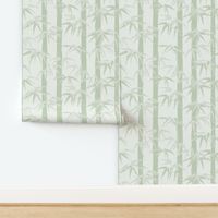 Textured japandi bamboo forest blockprint in celadon and sage green