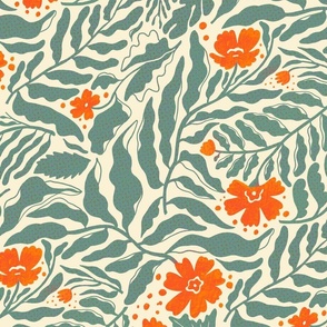 Hand drawn Floral Leaf TealGreen