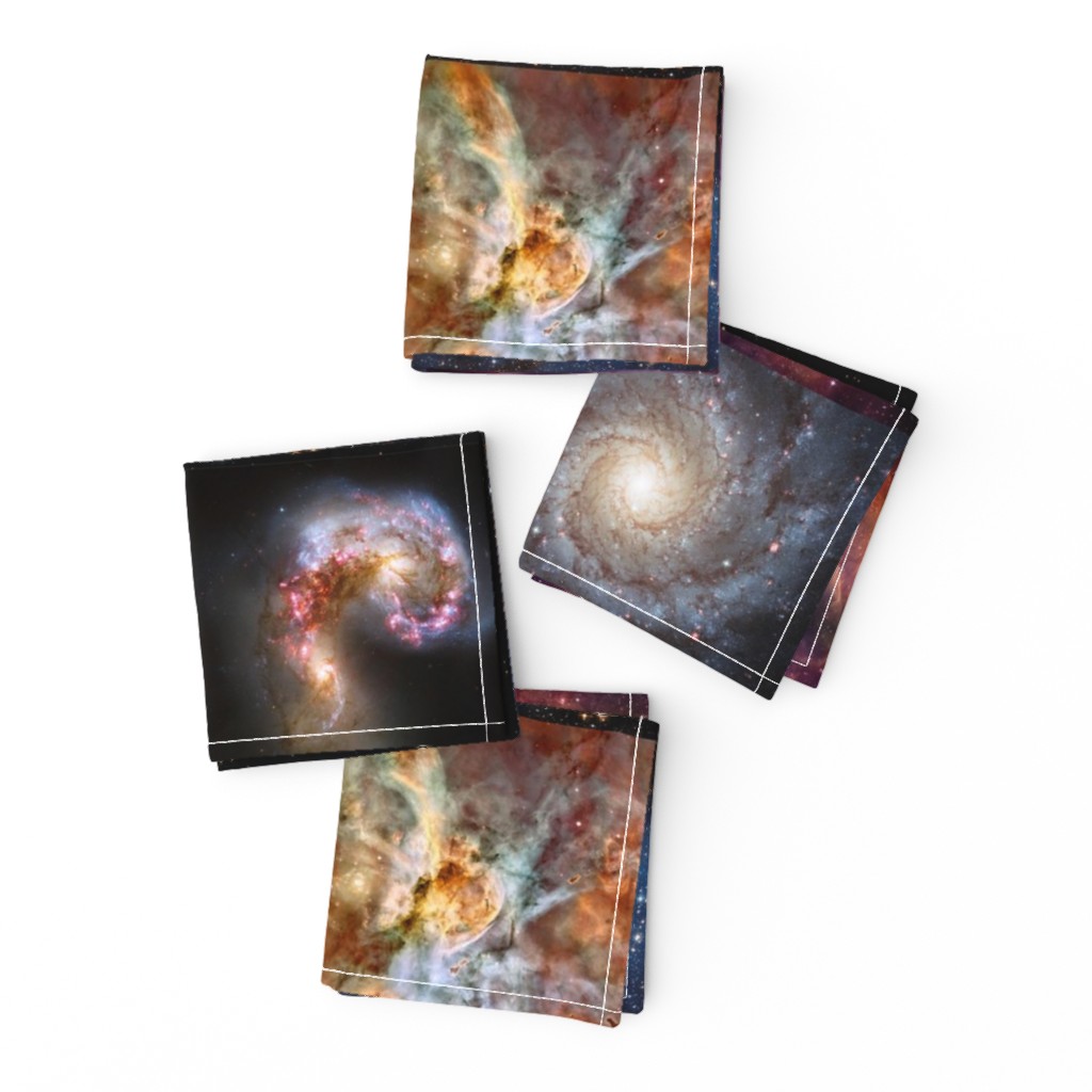 Nebulae & Galaxies Outer Space Patchwork Cheater Quilt Blocks, 6 inch squares 