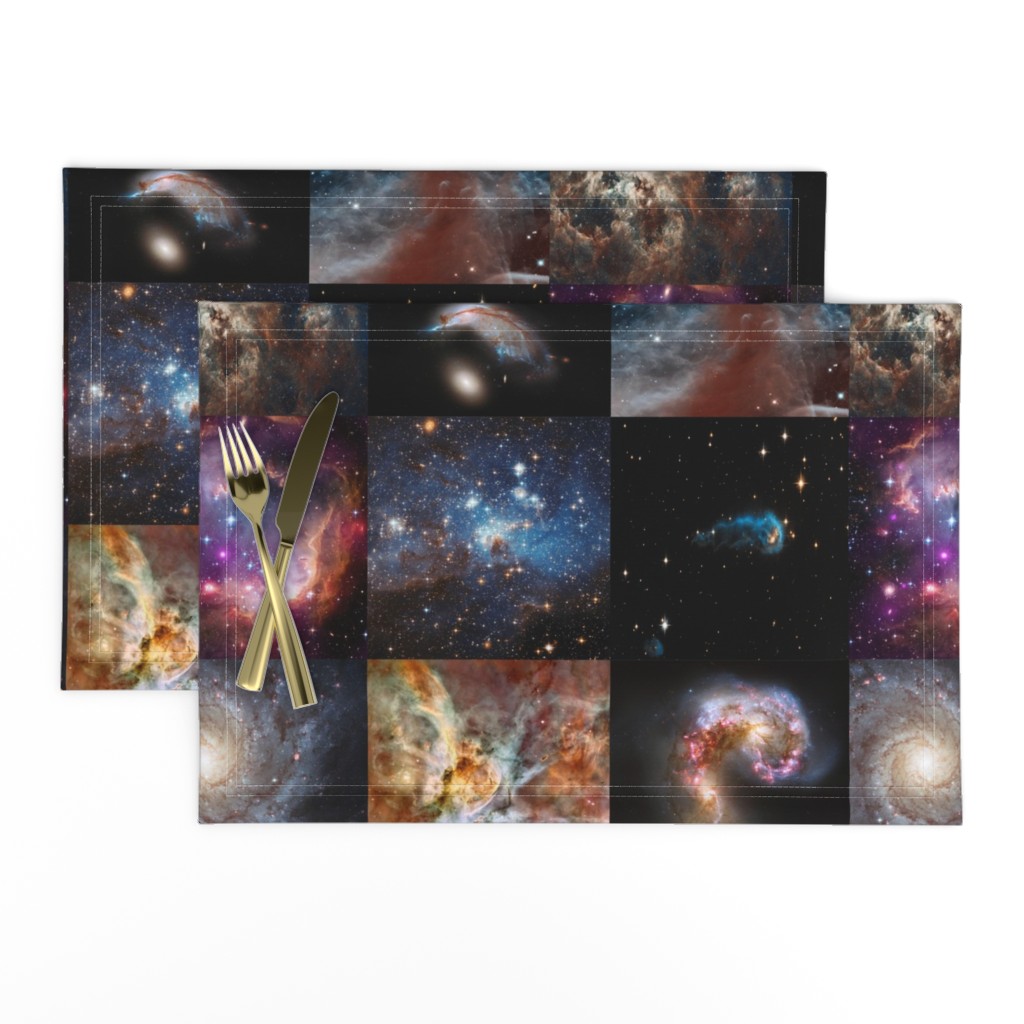 Nebulae & Galaxies Outer Space Patchwork Cheater Quilt Blocks, 6 inch squares 