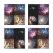 Nebulae & Galaxies Outer Space Patchwork Cheater Quilt Blocks, 6 inch squares 