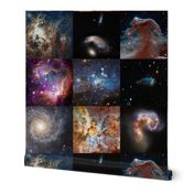 Nebulae & Galaxies Outer Space Patchwork Cheater Quilt Blocks, 6 inch squares 