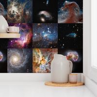 Nebulae & Galaxies Outer Space Patchwork Cheater Quilt Blocks, 6 inch squares 