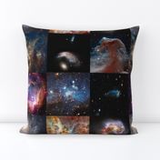 Nebulae & Galaxies Outer Space Patchwork Cheater Quilt Blocks, 6 inch squares 