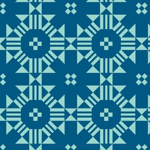 Sunflower Diamond Cheater Quilt Dark Blue And Mint