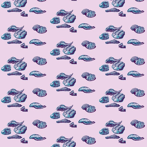 FOSSILS (blue-plum on pink)