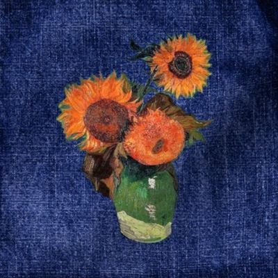 Van Gogh's Sunflowers on "Denim" Cheater Quilt Blocks 