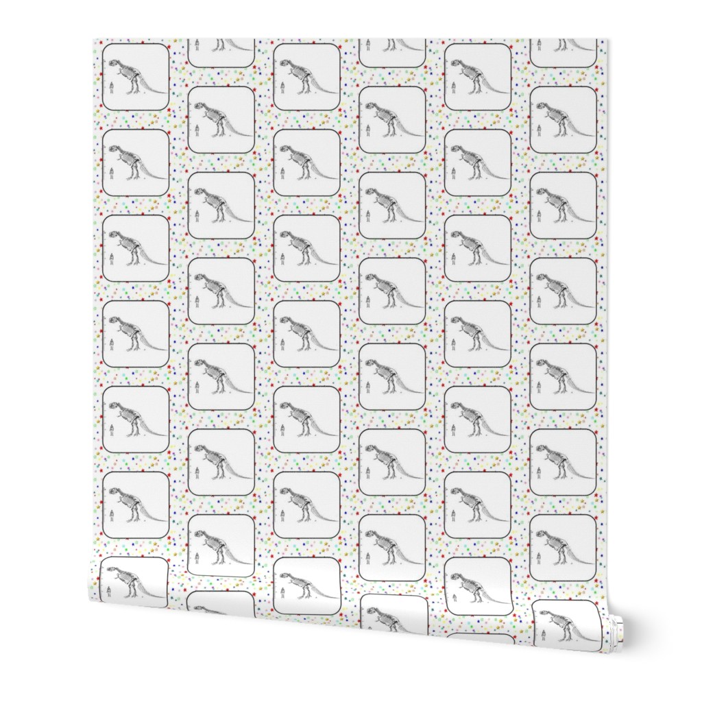 Bohemian Dinosaur | Vintage T-Rex Skeleton Rainbow Stars Quilt Blocks