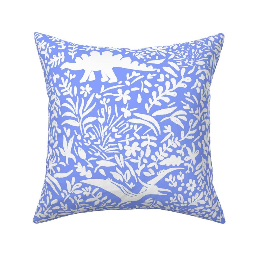 Dinosaurs-Jungle-animal print and tropical palm leaves-white Blue