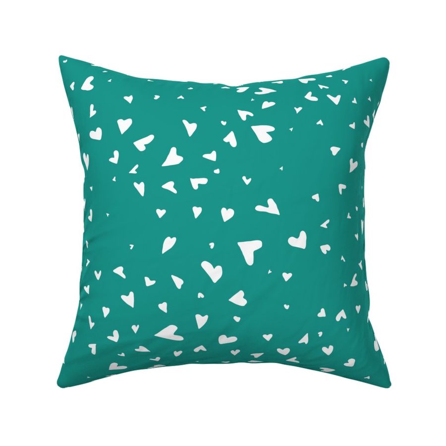 Delicate Playful Scattered Hearts Dark Turquoise