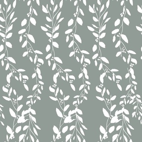 Minimal White Leaves Vines Sage Green Botanical