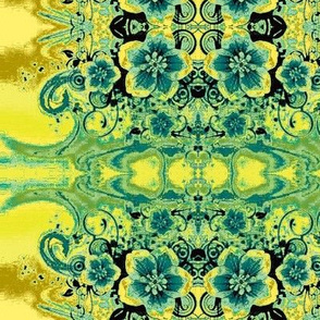 Flowers18-yellow/teal-Large