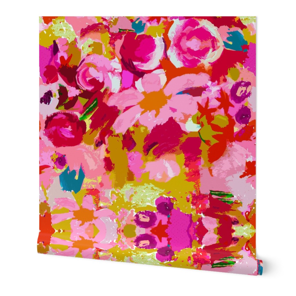 Retro Floral in Pink, Red, and Lime (Large Scale)