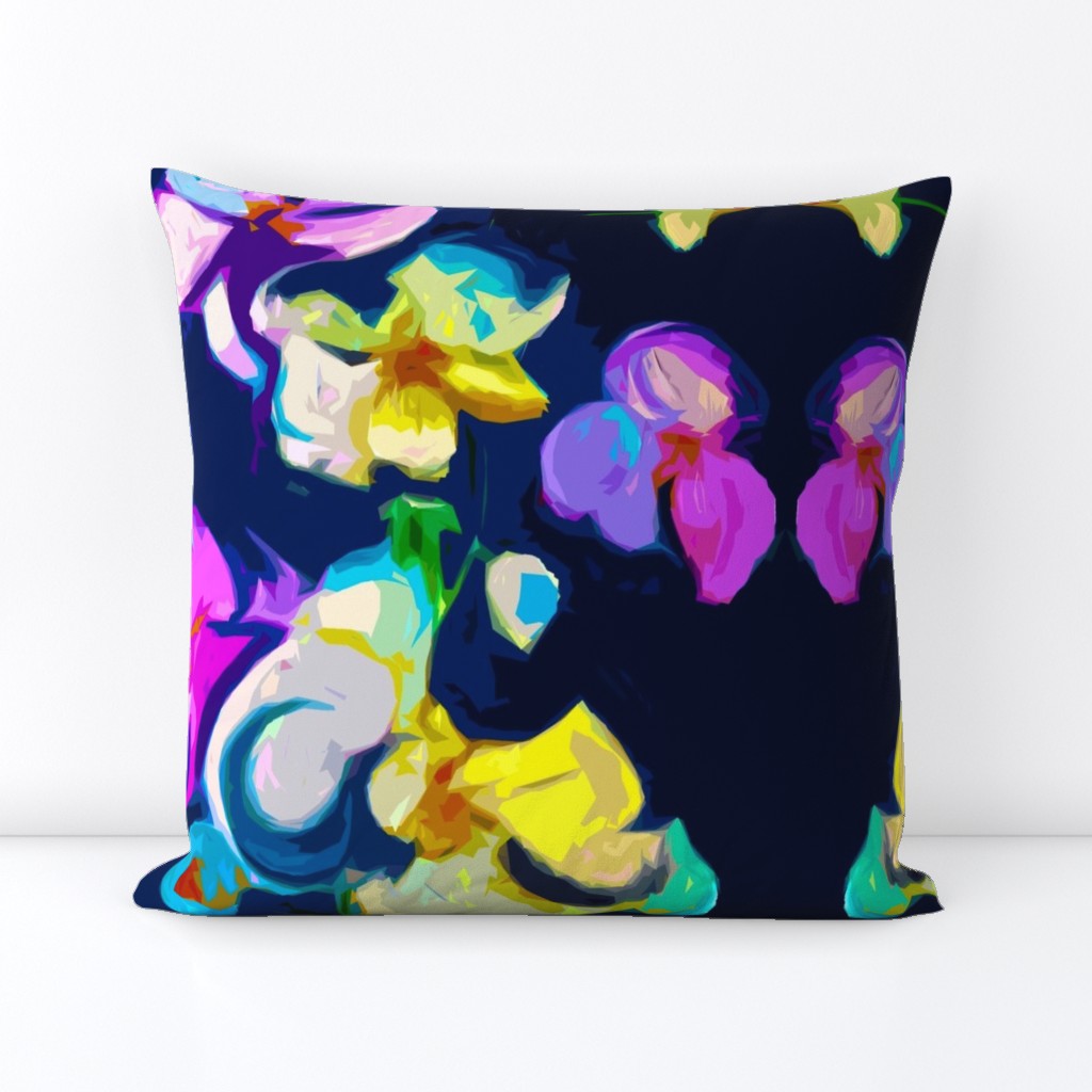 Large Print Abstract Lavender Orchids on Navy Background