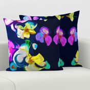 Large Print Abstract Lavender Orchids on Navy Background