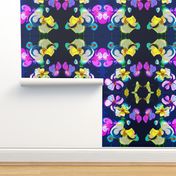 Large Print Abstract Lavender Orchids on Navy Background