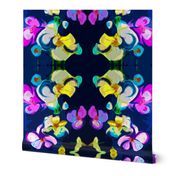 Large Print Abstract Lavender Orchids on Navy Background