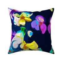 Large Print Abstract Lavender Orchids on Navy Background