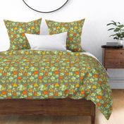 Vintage Floral Print with Yellow Roses on Grey