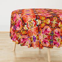 Large Print Bold Peony Floral Pattern in Magenta, Baby Pink, Violet, Gold, Red, and Black