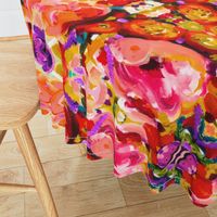 Large Print Bold Peony Floral Pattern in Magenta, Baby Pink, Violet, Gold, Red, and Black