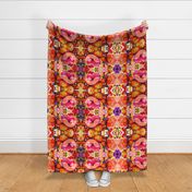 Large Print Bold Peony Floral Pattern in Magenta, Baby Pink, Violet, Gold, Red, and Black