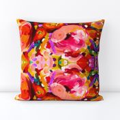 Large Print Bold Peony Floral Pattern in Magenta, Baby Pink, Violet, Gold, Red, and Black