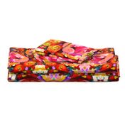 Large Print Bold Peony Floral Pattern in Magenta, Baby Pink, Violet, Gold, Red, and Black