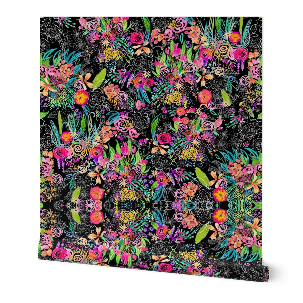 Midnight Neon Garden Wallpaper | Spoonflower