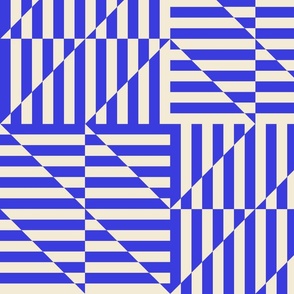 Minimal Diagonal Stripe Puzzle Cheater Quilt-cobalt Blue-cream