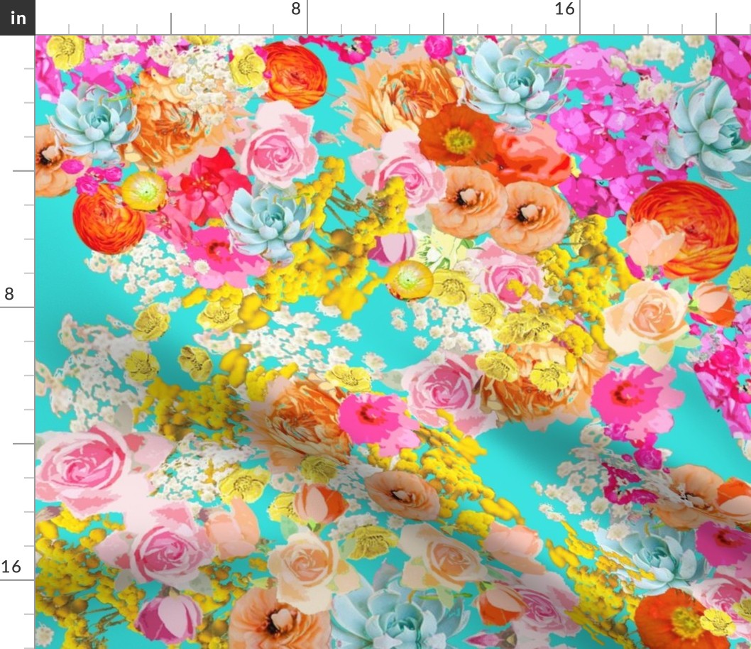 Summer Bright Floral on Turquoise -- Extra Large Print 