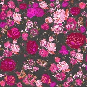 Vintage Floral // Hot Pink & Charcoal 