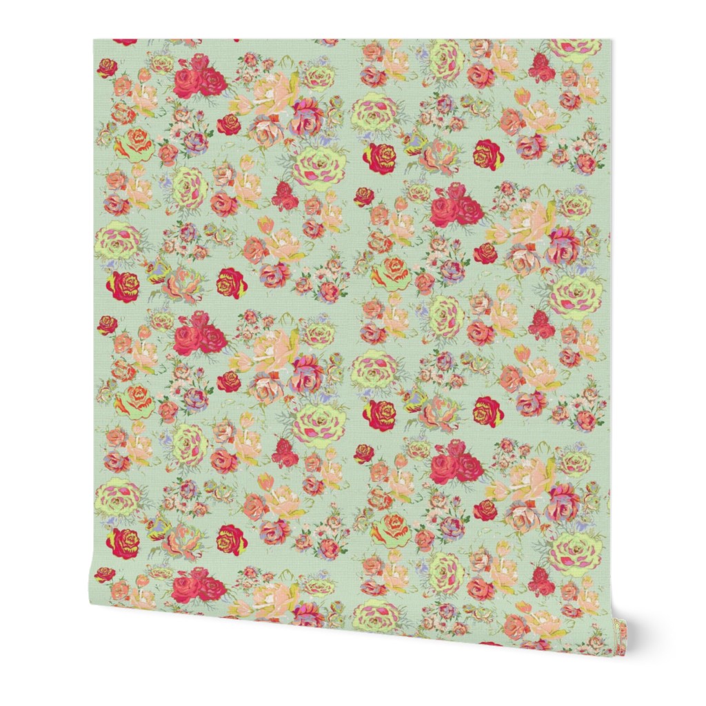 Vintage Inspired Floral in Peach and  Mint 