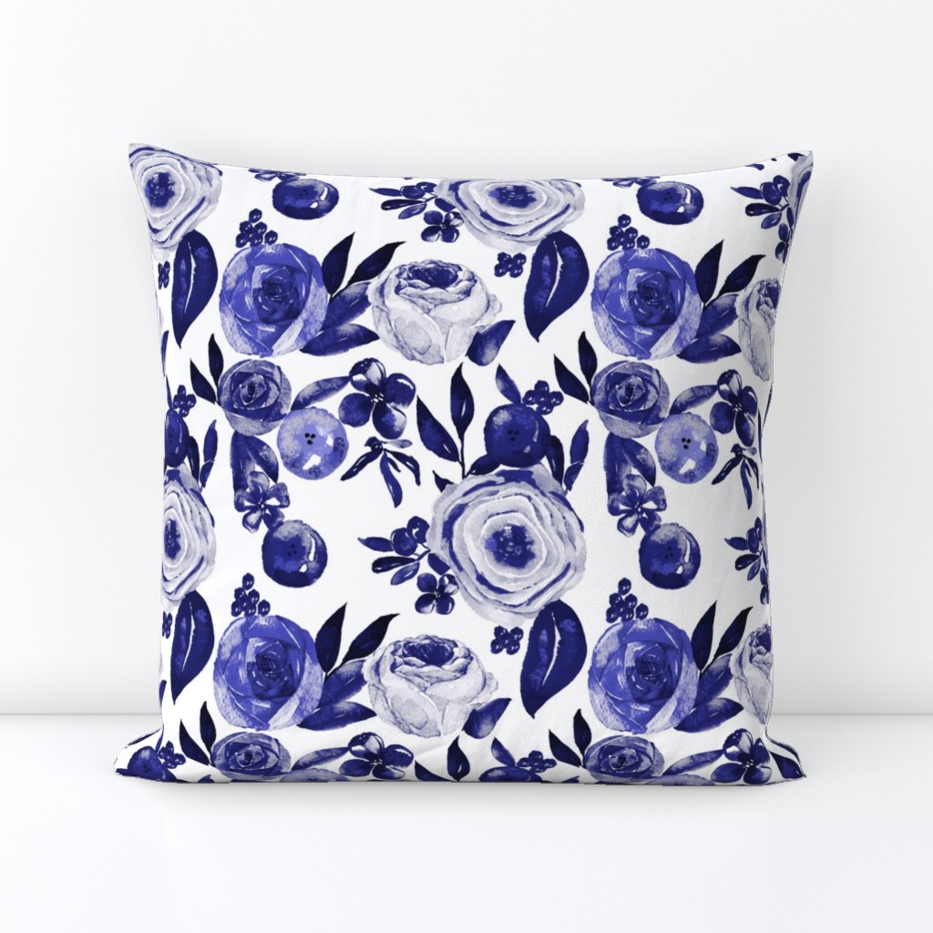 Blue and White Floral Watercolor