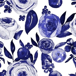 Blue and White Floral Watercolor