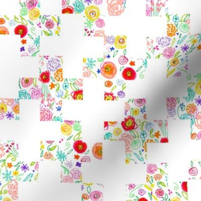 Colorful Floral Doodle Plus Sign Cheater Quilt Print