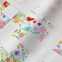 Colorful Floral Doodle Plus Sign Cheater Quilt Print