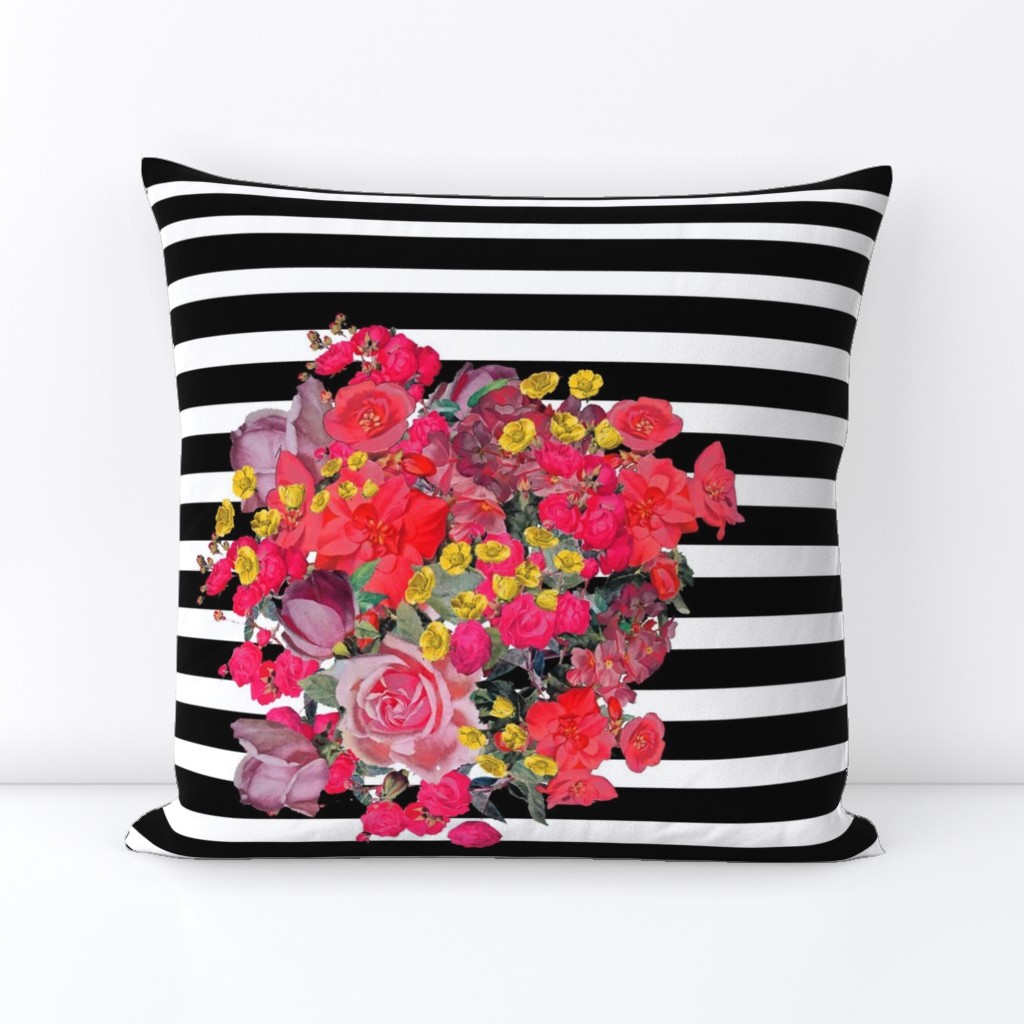 Vintage Inspired Floral Burst with Black Stripe