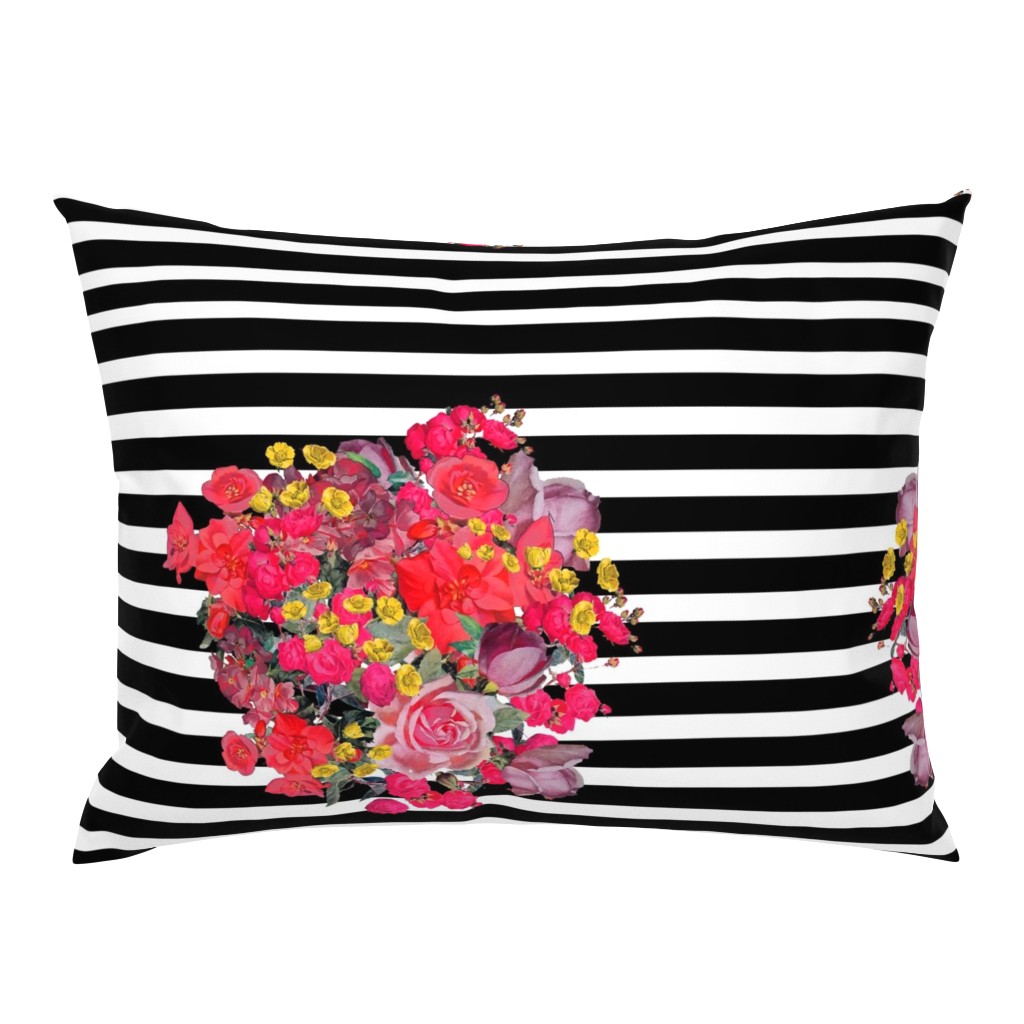 Vintage Inspired Floral Burst with Black Stripe