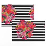 Vintage Inspired Floral Burst with Black Stripe