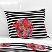 Vintage Inspired Floral Burst with Black Stripe